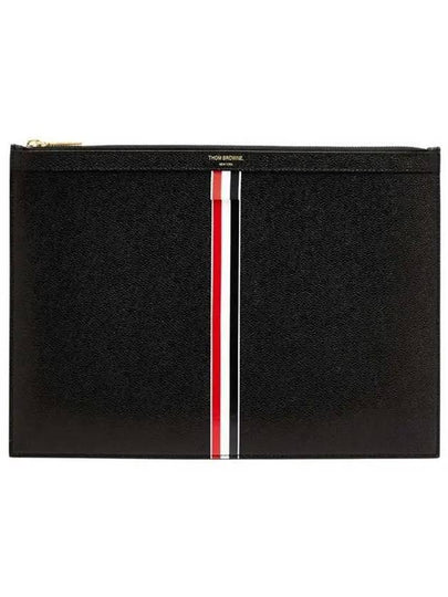 Pebble Grain Three Stripes Medium Clutch Bag Black - THOM BROWNE - BALAAN 2