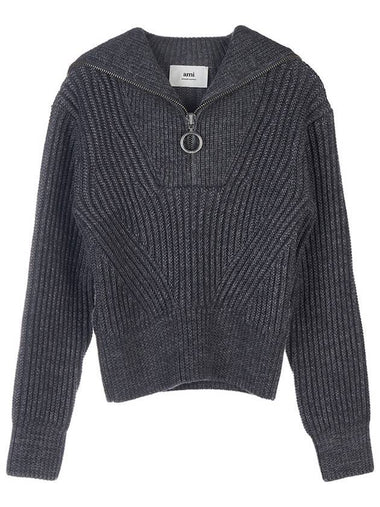 High-neck Virgin Wool Knit Top Heather Grey - AMI - BALAAN 1