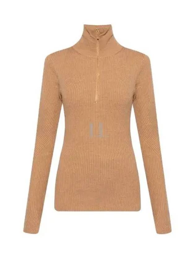 Half Zipper Rib Turtleneck Brown - GANNI - BALAAN 2