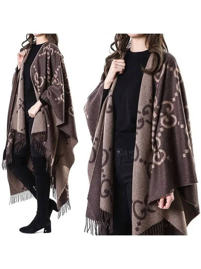 Reversible Jumbo GG Cashmere Cape Brown - GUCCI - BALAAN 2