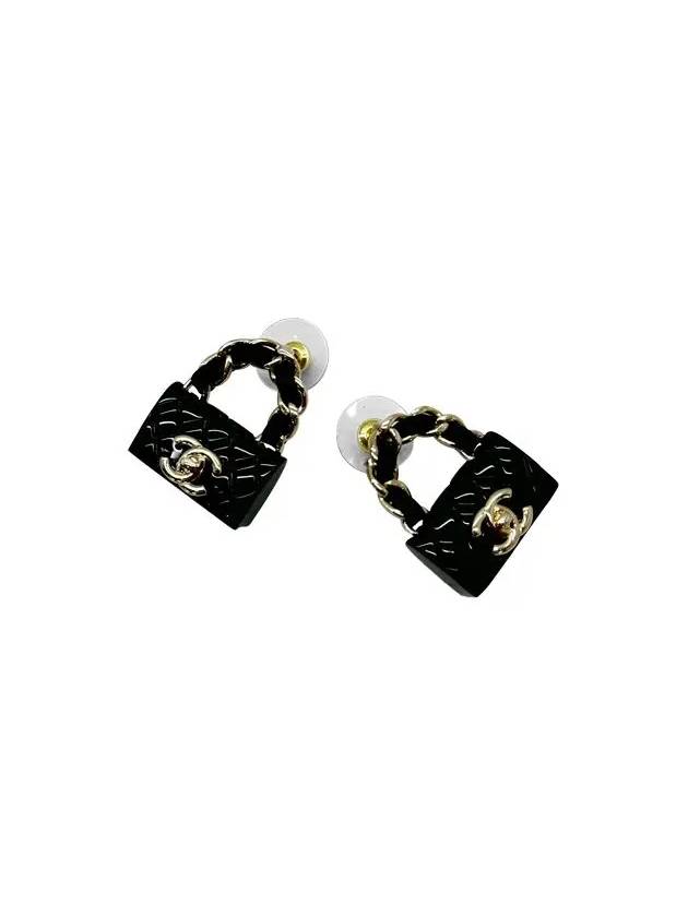 Metal Resin Quilted Turnlock Chain Bag Earrings Gold Black - CHANEL - BALAAN 3