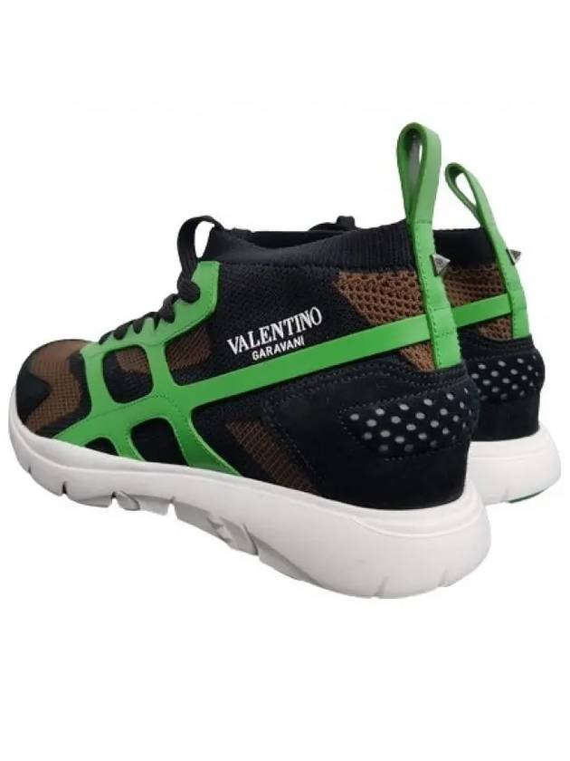 Sound Stretch Fabric High-Top Sneakers Green - VALENTINO - BALAAN 4