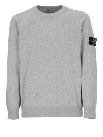 Soft Organic Cotton Small Roll Detail Crew Neck Knit Top Grey - STONE ISLAND - BALAAN 2