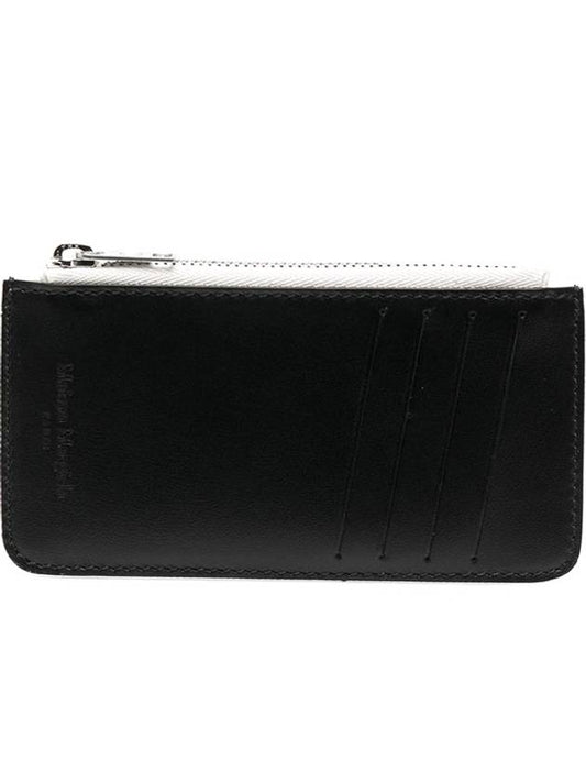 Wrinkle Smooth Leather Two-tone Zipper Card Wallet White - MAISON MARGIELA - BALAAN.