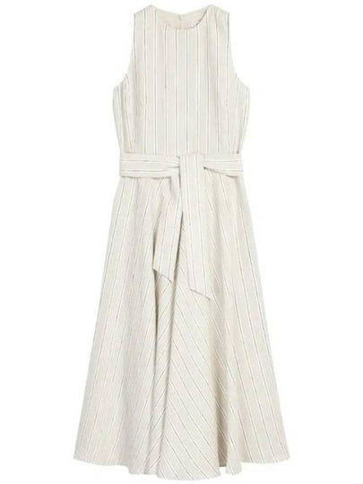 Aerovia Striped Belt Linen Sleeveless Midi Dress Sand - MAX MARA - BALAAN 2