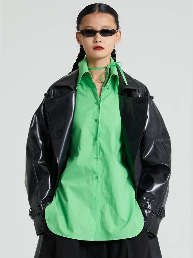 Women's Strap Oversized Cotton Shirt Green - RAWMANTICS - BALAAN 1