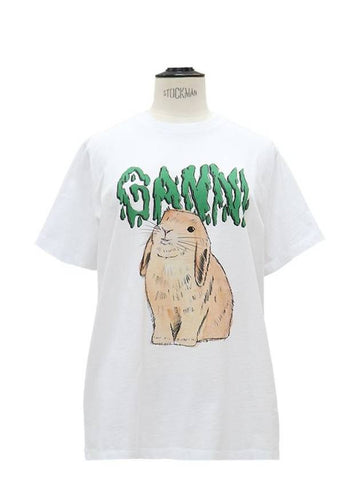 Logo rabbit print short sleeve t-shirt - GANNI - BALAAN 1