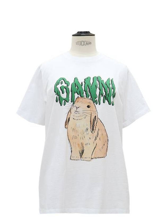 Logo rabbit print short sleeve t-shirt - GANNI - BALAAN 1