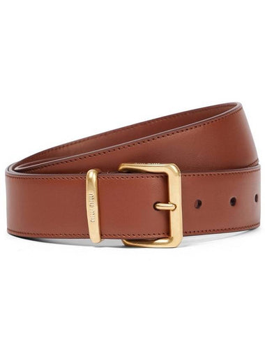 Metal Buckle Logo Leather Belt Brown - MIU MIU - BALAAN 1