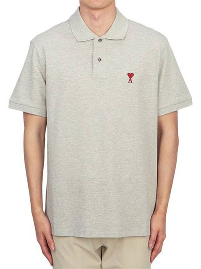 Men's Heart Logo Polo Shirt Grey - AMI - BALAAN 2