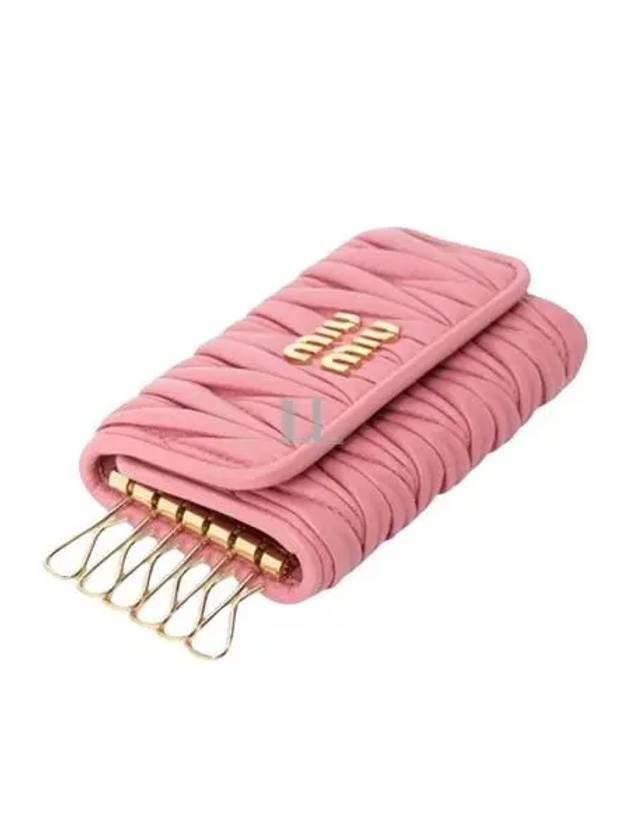 Gold Logo Plaque Matelasse Leather Key Holder Pink - MIU MIU - BALAAN 2