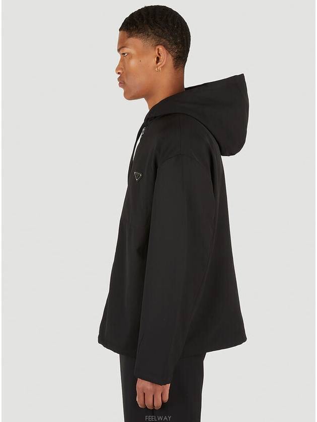 Triangle Logo Oversized Wool Hooded Jacket Black - PRADA - BALAAN 4