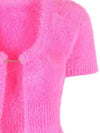 La Maile Neve Logo Charm Fluffy Crop Cardigan Pink - JACQUEMUS - BALAAN 3