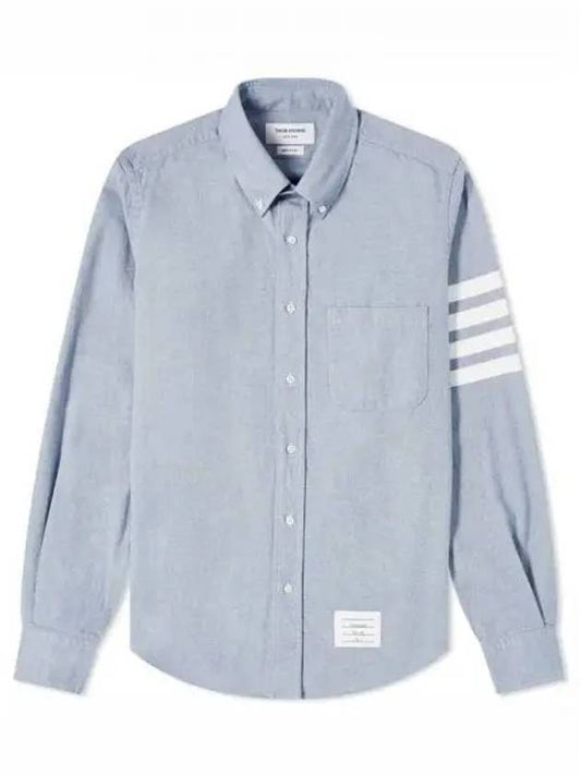 Men's Diagonal Solid Flannel Long Sleeve Shirt Light Blue - THOM BROWNE - BALAAN