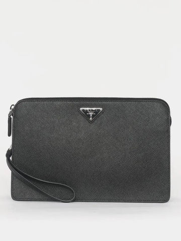 Triangular logo Saffiano strap men s clutch bag 2VF056 9Z2 F0002 - PRADA - BALAAN 1