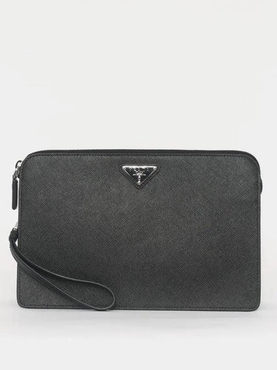 Triangle Logo Saffiano Leather Clutch Bag Black - PRADA - BALAAN 2