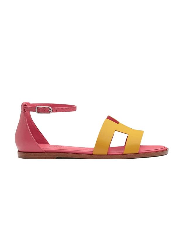 Women's Santorini H Logo Leather Sandals Yellow Pink - HERMES - BALAAN.