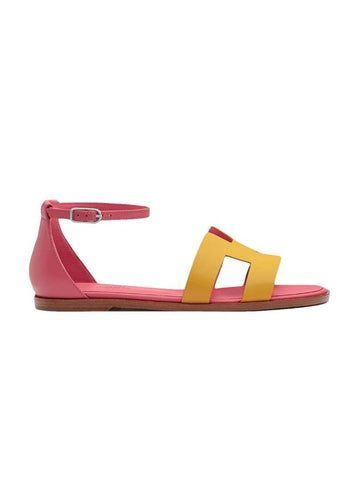 Santorini Calfskin Sandals Yellow Pink - HERMES - BALAAN 1