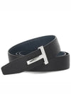 Silver Hardware T Logo Reversible Leather Belt Black Navy - TOM FORD - BALAAN 2