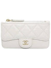 Classic Shiny Caviar Gold Zipper Card Wallet White - CHANEL - BALAAN 1