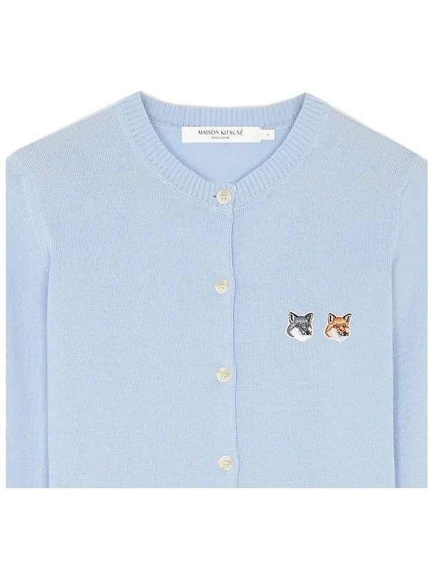 Double Fox Head Patch Round Neck Cardigan Pale Blue - MAISON KITSUNE - BALAAN 5