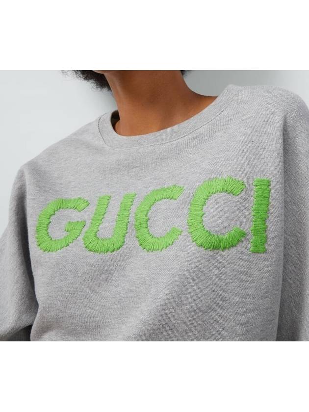 Cotton Jersey Crop Sweatshirt Grey - GUCCI - BALAAN 4