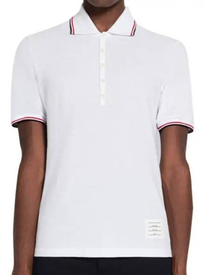 Classic Pique Stripe Short Sleeve Polo Shirt White - THOM BROWNE - BALAAN 2