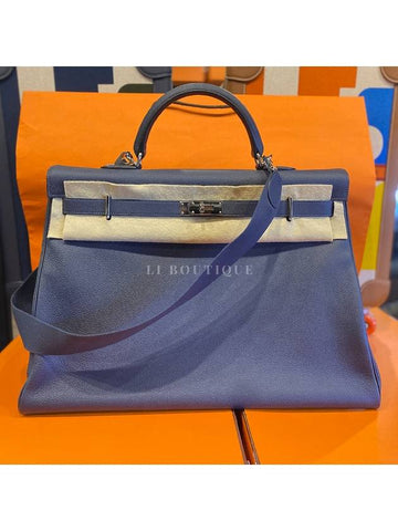 Kelly tote bag crossbody AMAZON navy silver plate size 50 - HERMES - BALAAN 1