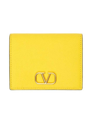 Compact V Logo Signature Calfskin Half Wallet Cedar Yellow - VALENTINO - BALAAN 1