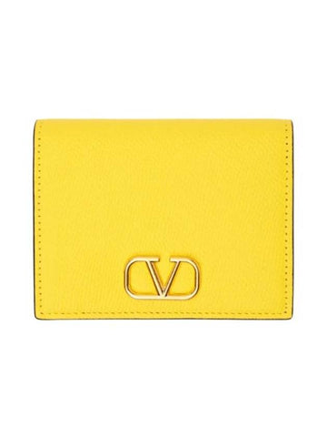 Compact V Logo Signature Calfskin Half Wallet Cedar Yellow - VALENTINO - BALAAN 1