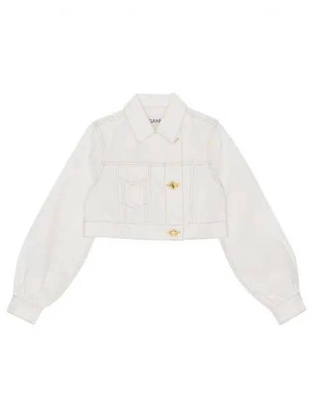 Cropped Denim Trucker Jacket White - GANNI - BALAAN 2