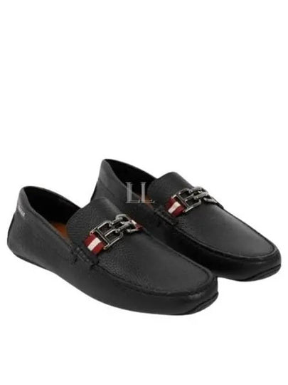 Logo Plaque Grain Slip-On Loafers Black - BALLY - BALAAN 2