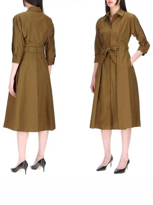 Flavio Cotton Shirt Midi Dress Brown - MAX MARA - BALAAN 2