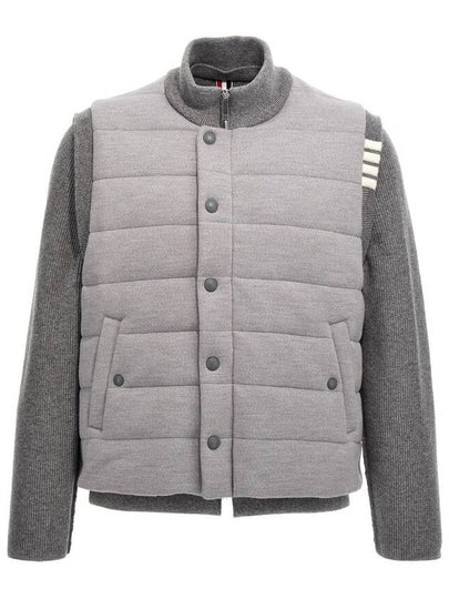 Men's Reversible Padded 4 Bar Funnel Neck Merino Jersey Padding Jacket Grey - THOM BROWNE - BALAAN 2