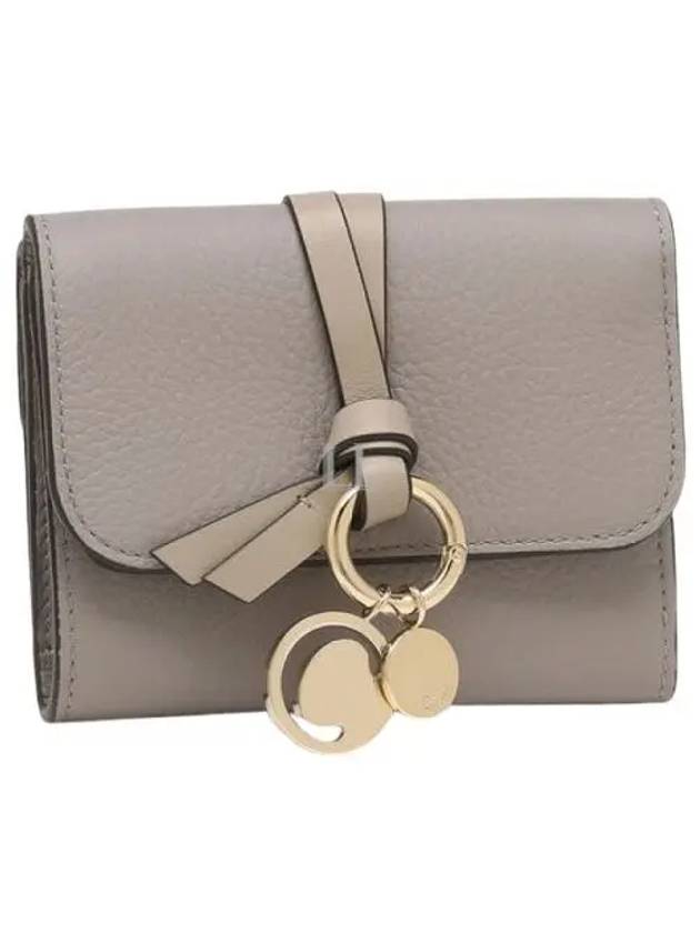 Alphabet Grain Leather Flap Small Half Wallet Grey - CHLOE - BALAAN 2