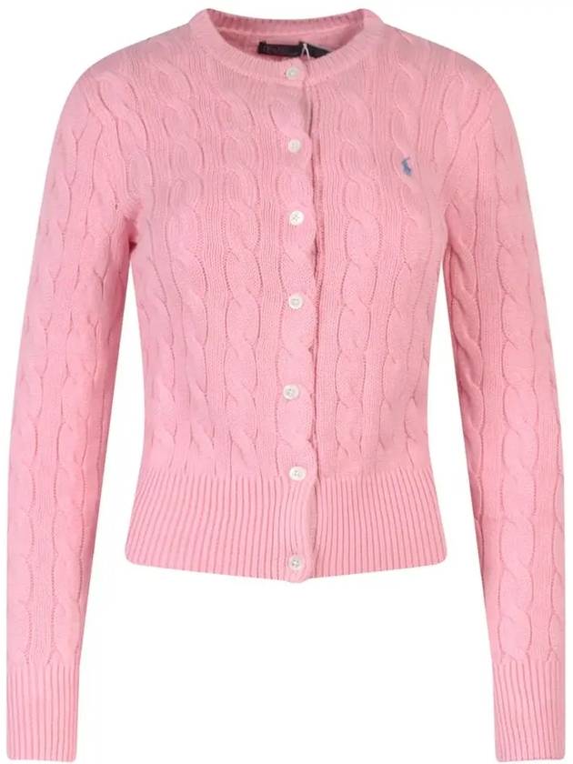 Women's Embroidered Logo Pony Cable Cardigan Pink - POLO RALPH LAUREN - BALAAN 3