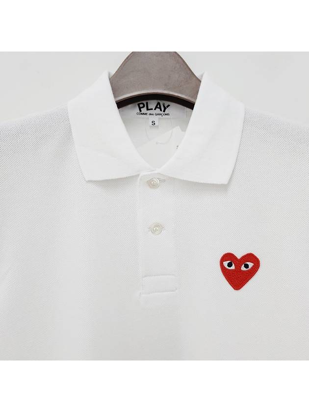 24SS Comme des Garçons Women's Play Red Heart Patch Polo Short Sleeve T-Shirt White P1T005E - COMME DES GARCONS PLAY - BALAAN 3