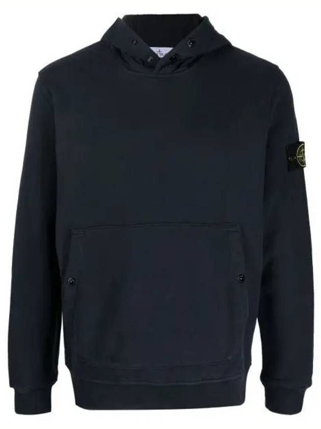 Snap Brushed Cotton Fleece Hoodie Navy - STONE ISLAND - BALAAN 2