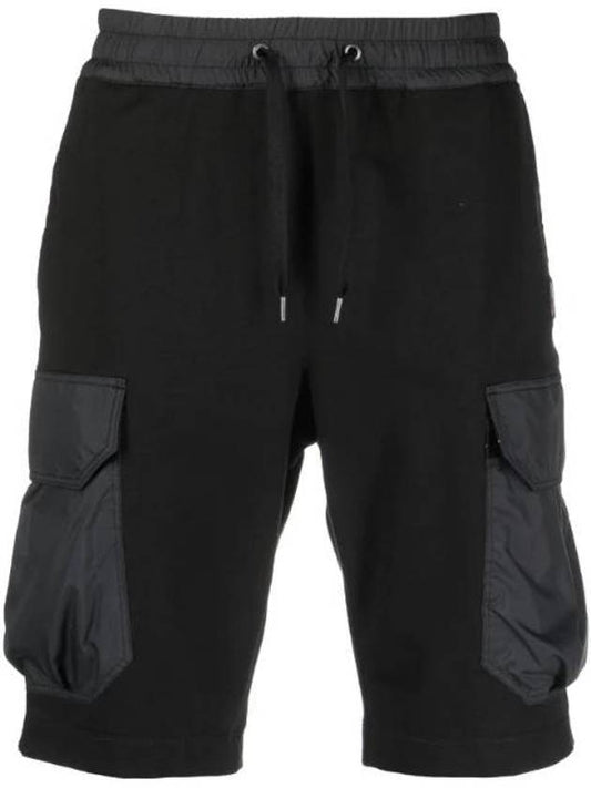 Men's Voice Logo Patch Drawstring Shorts Black - PARAJUMPERS - BALAAN 1
