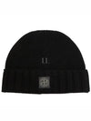 Logo Patch Wool Beanie Black - STONE ISLAND - BALAAN 2