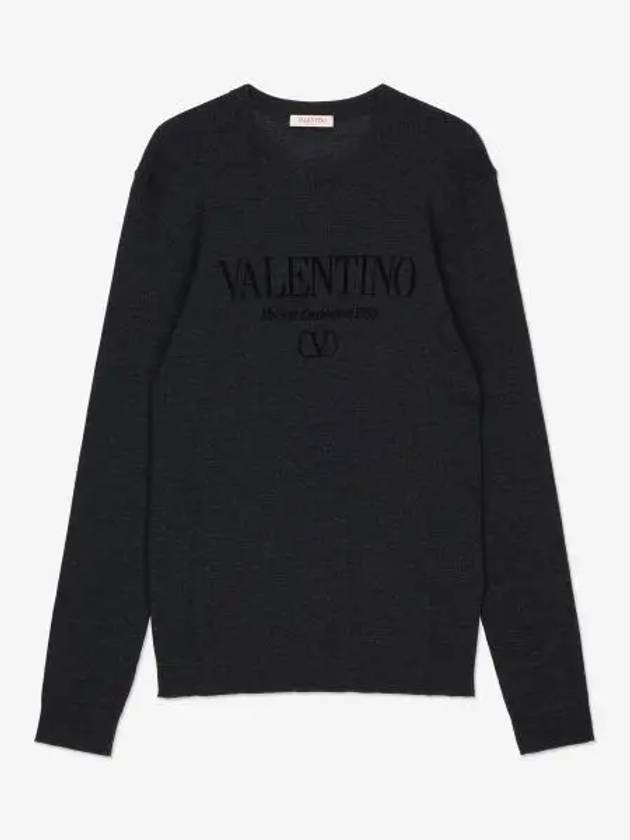 Logo Jacquard Wool Knit Top Grey - VALENTINO - BALAAN 2