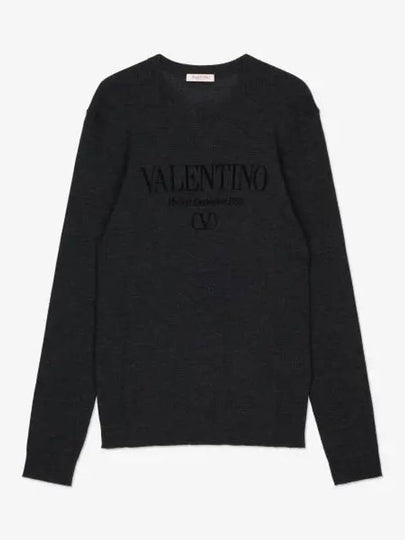 Logo Jacquard Wool Knit Top Grey - VALENTINO - BALAAN 2