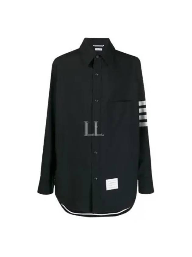 Herringbone Snap Front Shirt Jacket Navy - THOM BROWNE - BALAAN 2