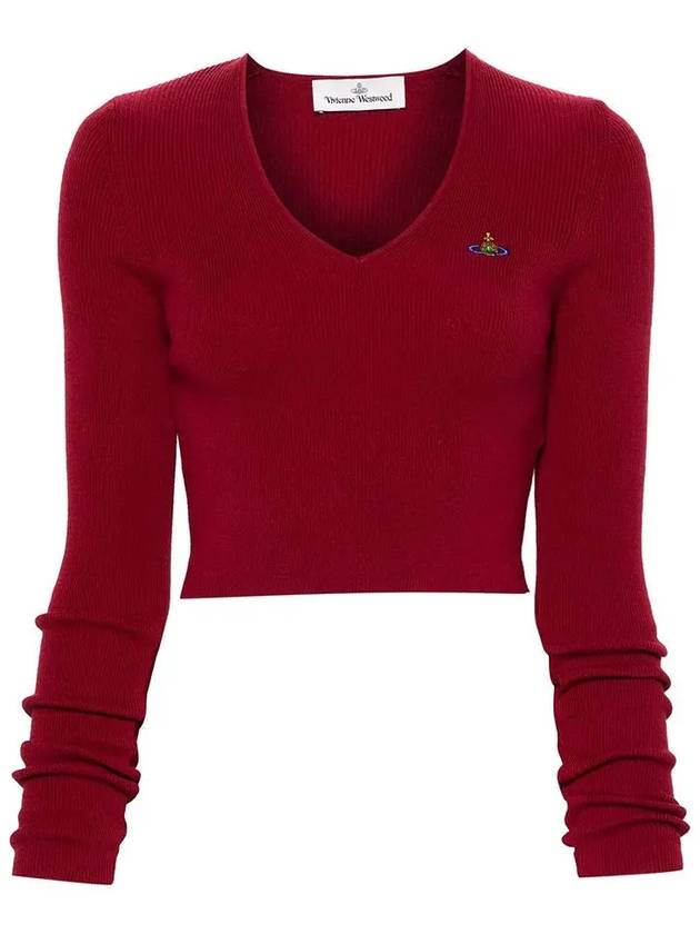 Bea Crop V-Neck Knit Top Wine - VIVIENNE WESTWOOD - BALAAN 3