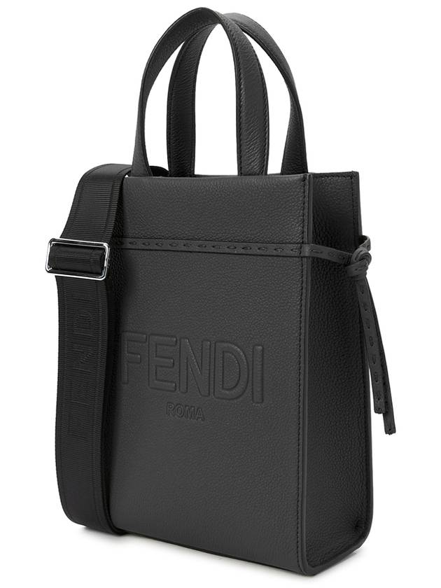 Mini Logo Leather Tote Bag Black - FENDI - BALAAN 3