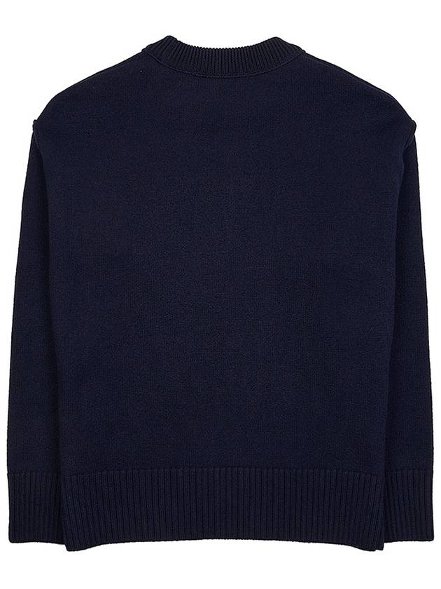 Big Heart Logo Wool Knit Top Navy - AMI - BALAAN 3