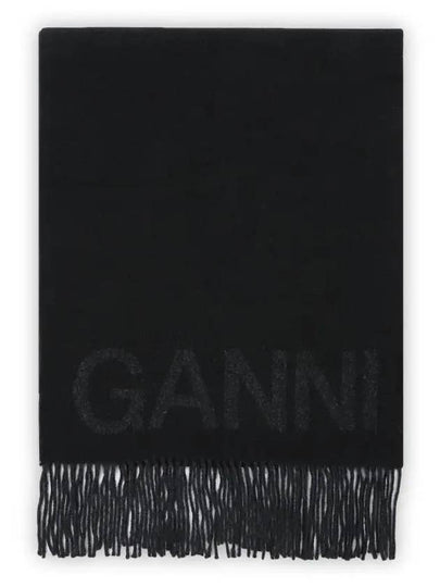 Logo Fringe Muffler Black - GANNI - BALAAN 2