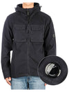 Heavy Poplin Emerized Shirt Hooded Jacket Blue - CP COMPANY - BALAAN.