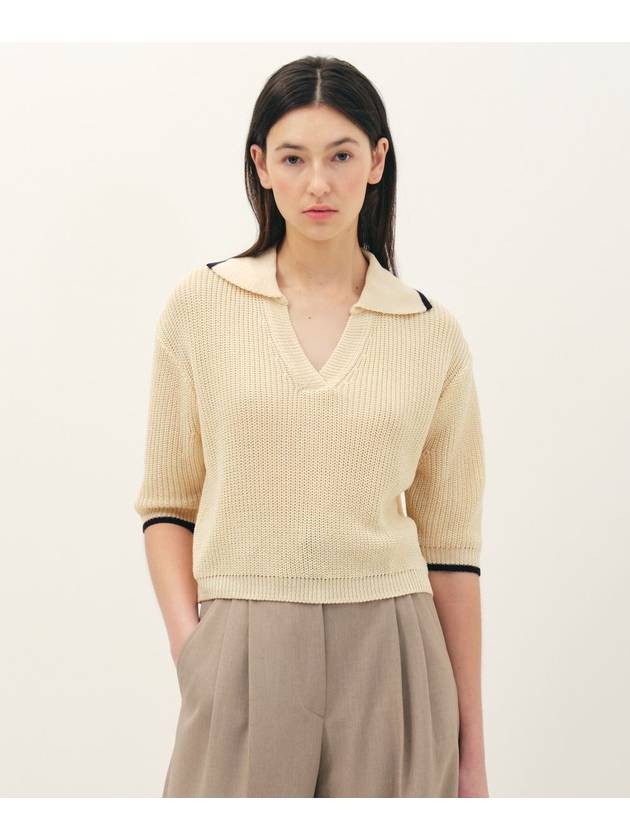 V neck collar cotton knit top_cream - JUN BY JUN K - BALAAN 1