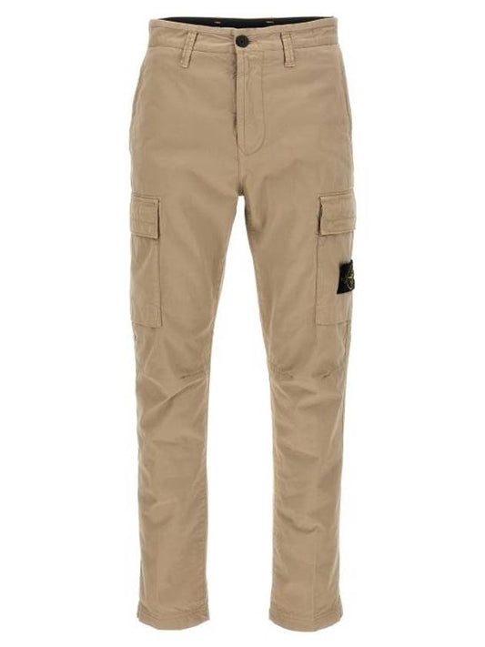 Stretch Cotton Gabardine Garment Dyed Cargo Straight Pants Beige - STONE ISLAND - BALAAN 1